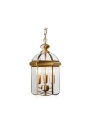 Bevelled Lantern 3Lt Pendant - Antique Brass Metal & Glass