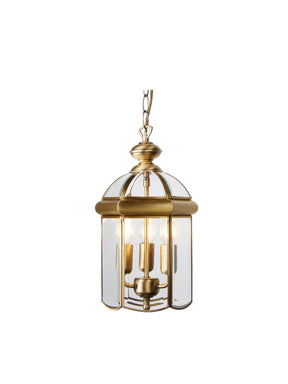 Bevelled Lantern 3Lt Pendant - Antique Brass Metal & Glass