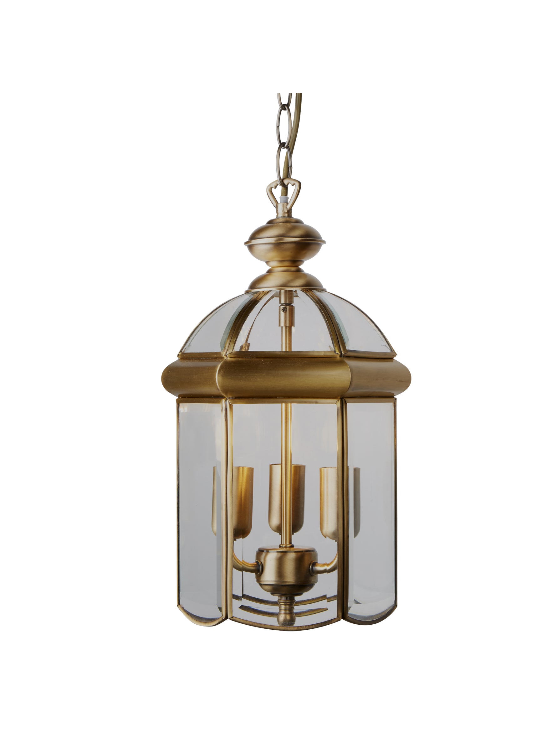 Searchlight Electric Bevelled Lantern 3Lt Pendant - Antique Brass Metal & Glass 7133AB