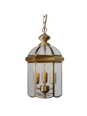 Searchlight Electric Bevelled Lantern 3Lt Pendant - Antique Brass Metal & Glass 7133AB
