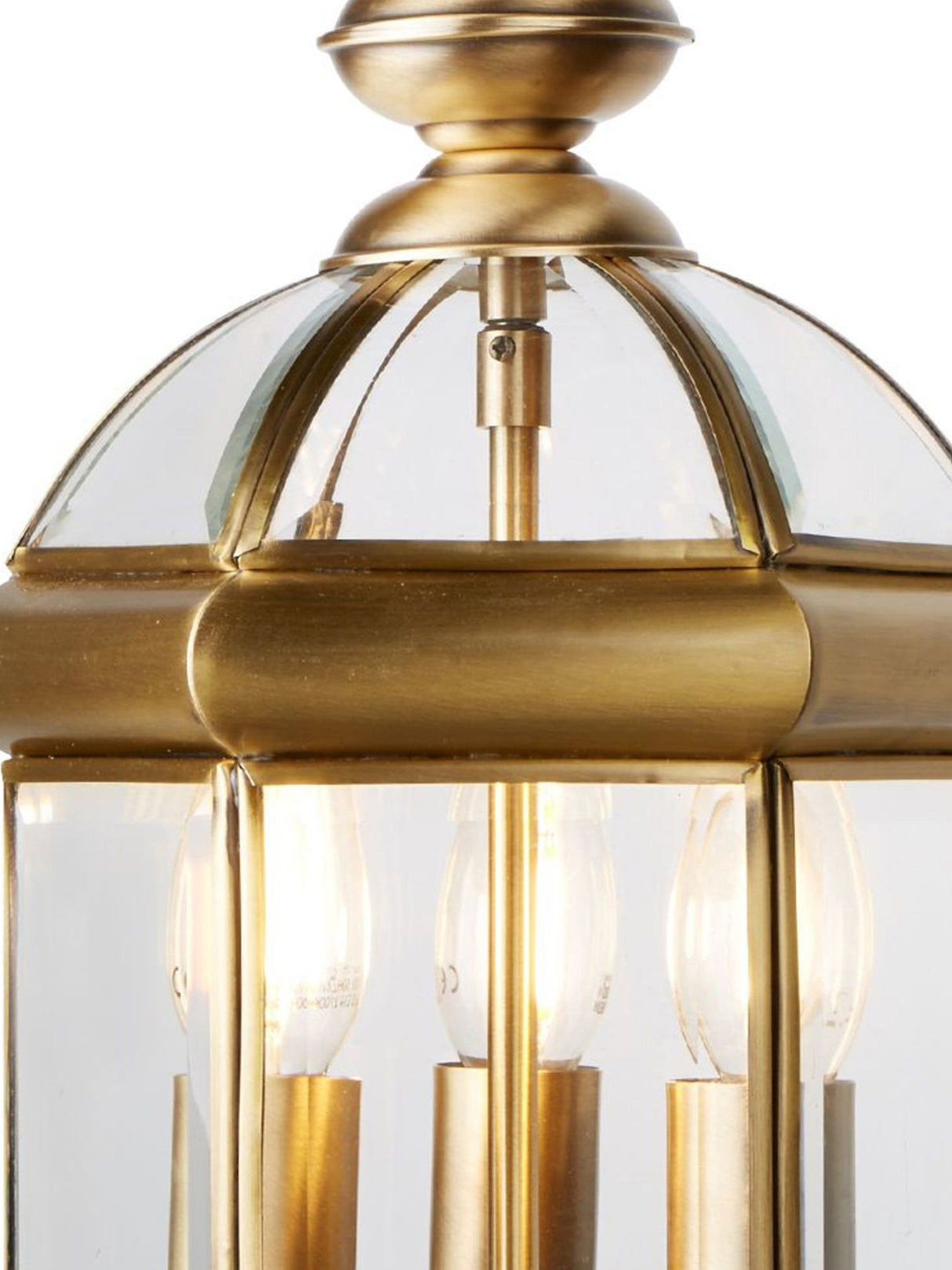 Searchlight Electric Bevelled Lantern 3Lt Pendant - Antique Brass Metal & Glass 7133AB