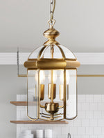 Searchlight Electric Bevelled Lantern 3Lt Pendant - Antique Brass Metal & Glass 7133AB