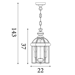 Searchlight Electric Bevelled Lantern 3Lt Pendant - Antique Brass Metal & Glass 7133AB