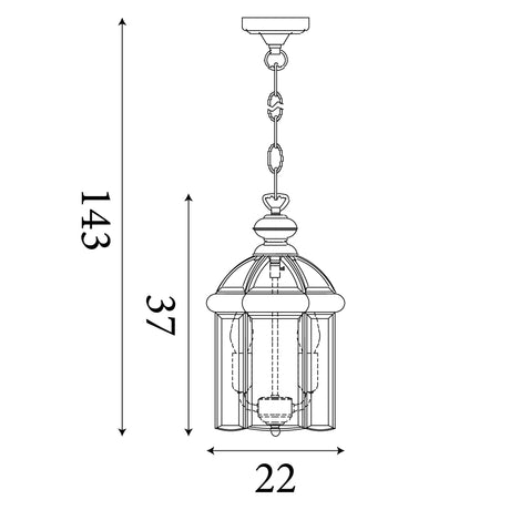 Searchlight Electric Bevelled Lantern 3Lt Pendant - Antique Brass Metal & Glass 7133AB