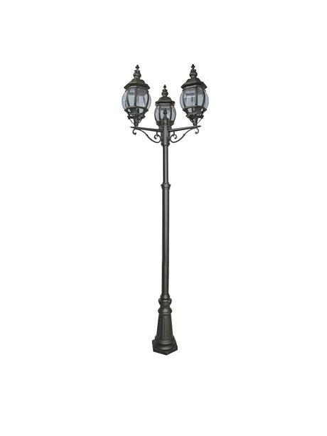Bel Aire Outdoor Post - Black Metal & Clear Glass