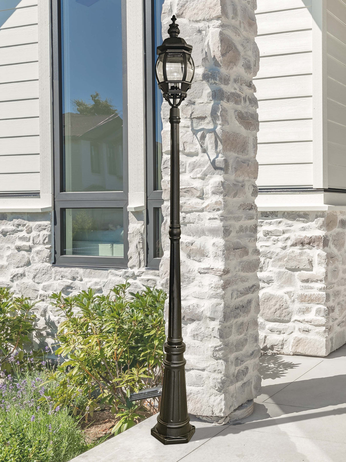 Searchlight Electric Bel Aire 221cm Outdoor Post  -  Silk Black & Glass, IP23 7174