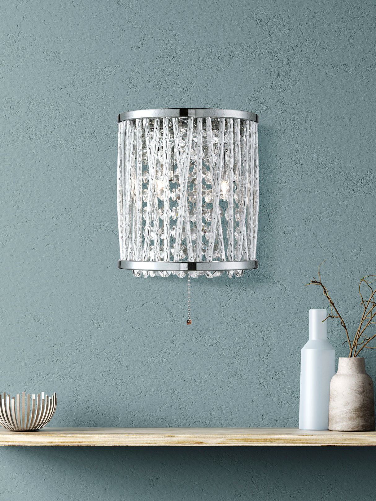 Searchlight Electric Elise  2Lt Wall Light - Chrome Metal & Crystal 7222-2CC