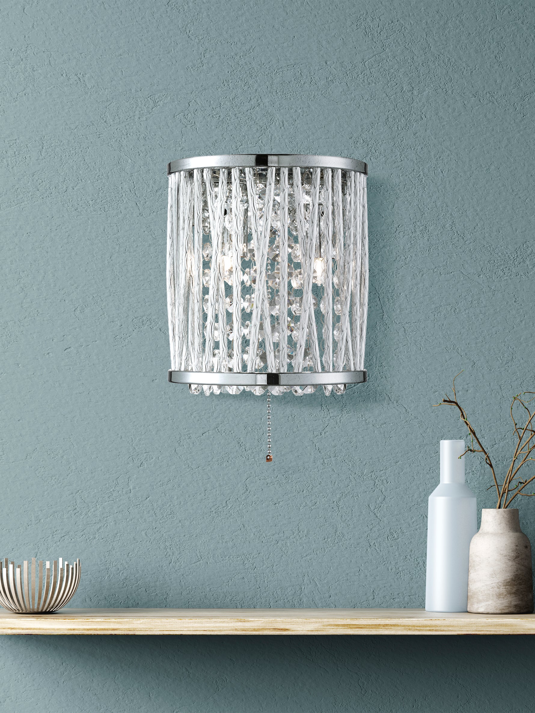 Searchlight Electric Elise  2Lt Wall Light - Chrome Metal & Crystal 7222-2CC
