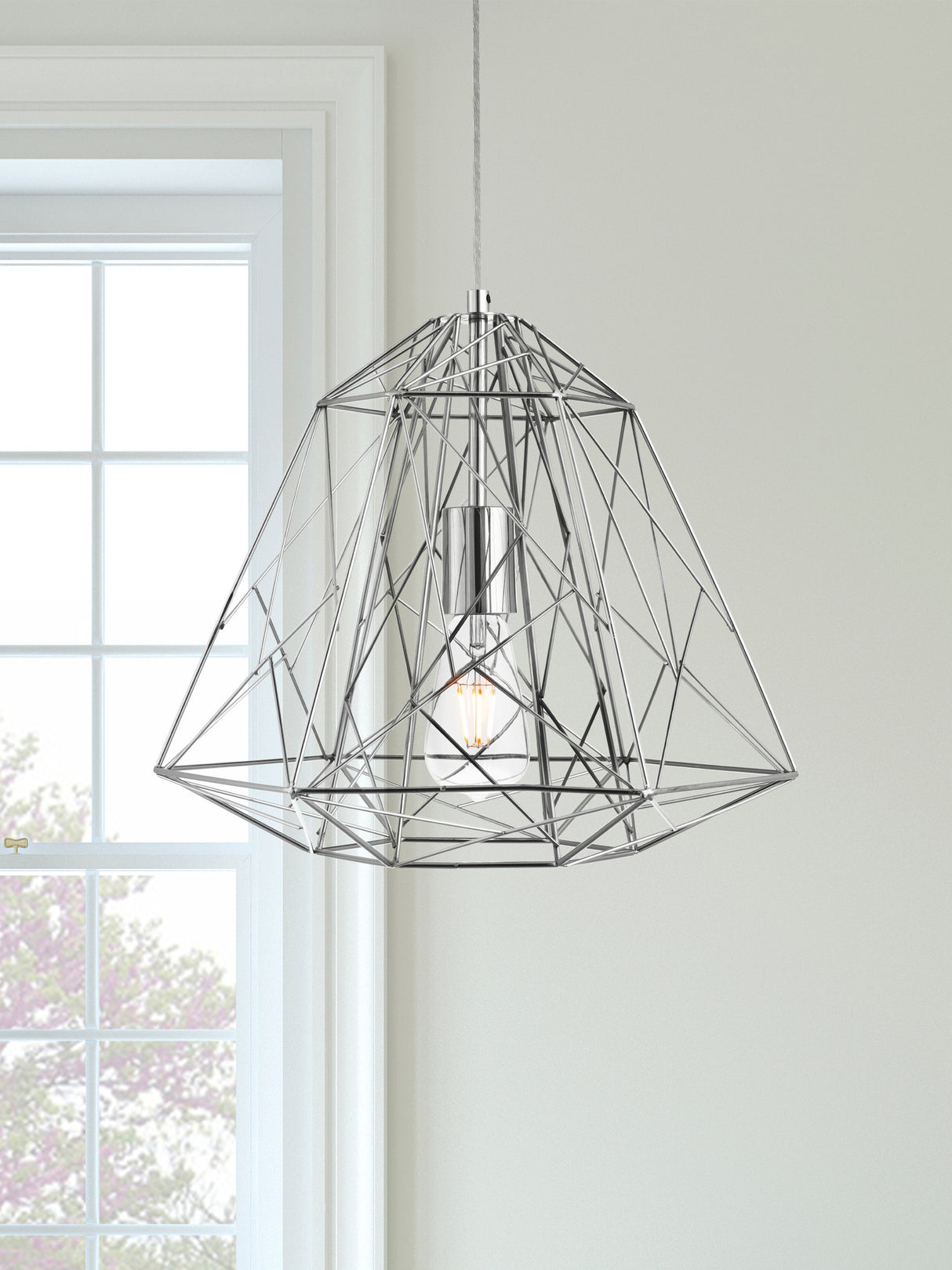 Searchlight Electric Geometric Cage Ceiling Pendant - Chrome Metal 7271CC