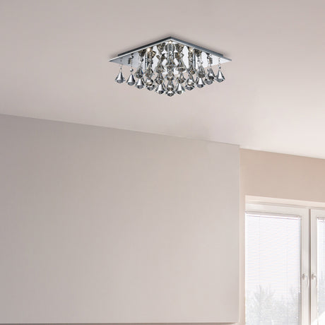 Searchlight Electric Hanna 4Lt Flush -  Chrome & Clear Crystal Drops 7304-4CC