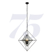 Diamond 3Lt Pendant - Black Metal & Clear Glass