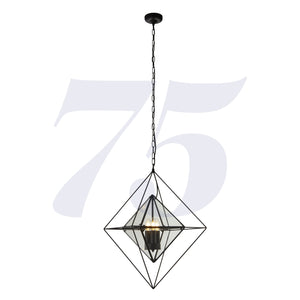 Diamond 3Lt Pendant - Black Metal & Clear Glass