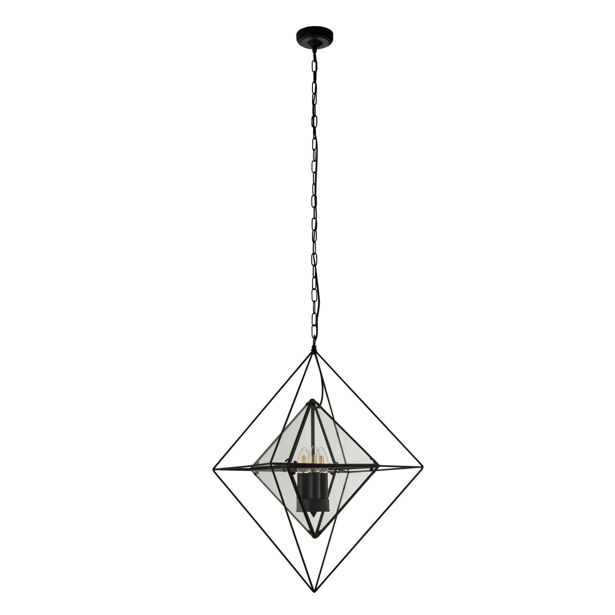 Searchlight Electric Diamond 3Lt Pendant - Black Metal & Clear Glass 7323-3BK