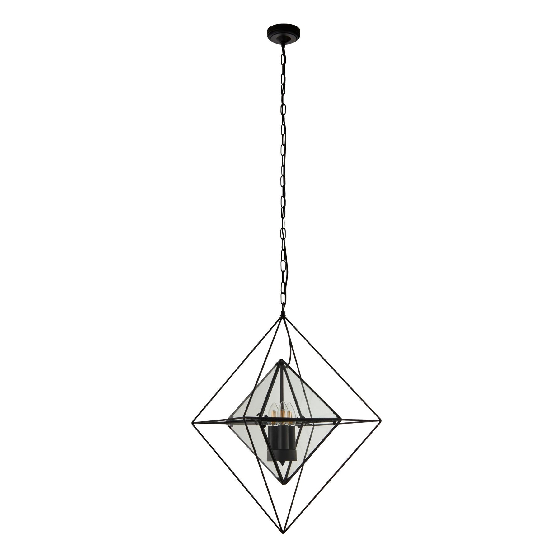Searchlight Electric Diamond 3Lt Pendant - Black Metal & Clear Glass 7323-3BK