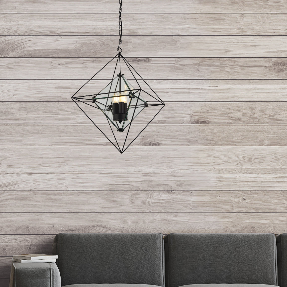 Searchlight Electric Diamond 3Lt Pendant - Black Metal & Clear Glass 7323-3BK