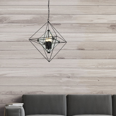 Searchlight Electric Diamond 3Lt Pendant - Black Metal & Clear Glass 7323-3BK