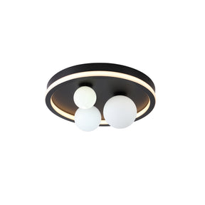 Trident 3Lt LED Flush, Black Metal and Opal Glass Balls