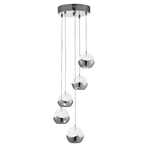 Ice Ball 5Lt Multi-Drop Pendant - Chrome Metal & Glass