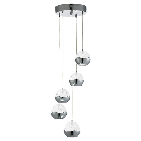 Ice Ball 5Lt Multi-Drop Pendant - Chrome Metal & Glass