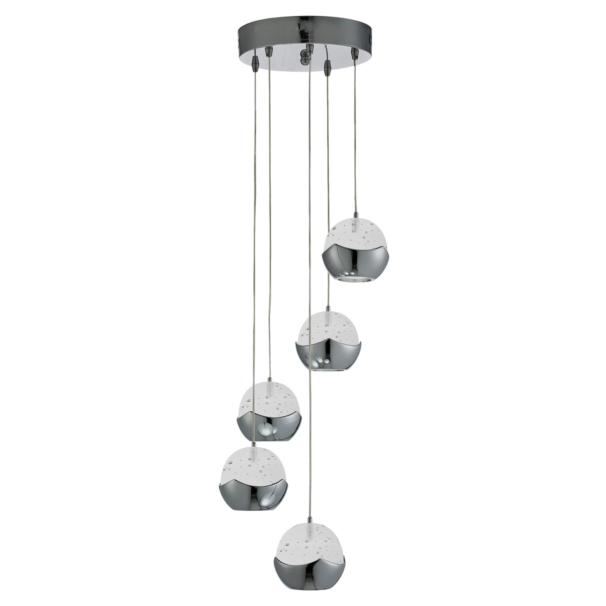 Searchlight Electric Ice Ball 5Lt Multi-Drop Pendant - Chrome Metal & Glass 7355-5CC