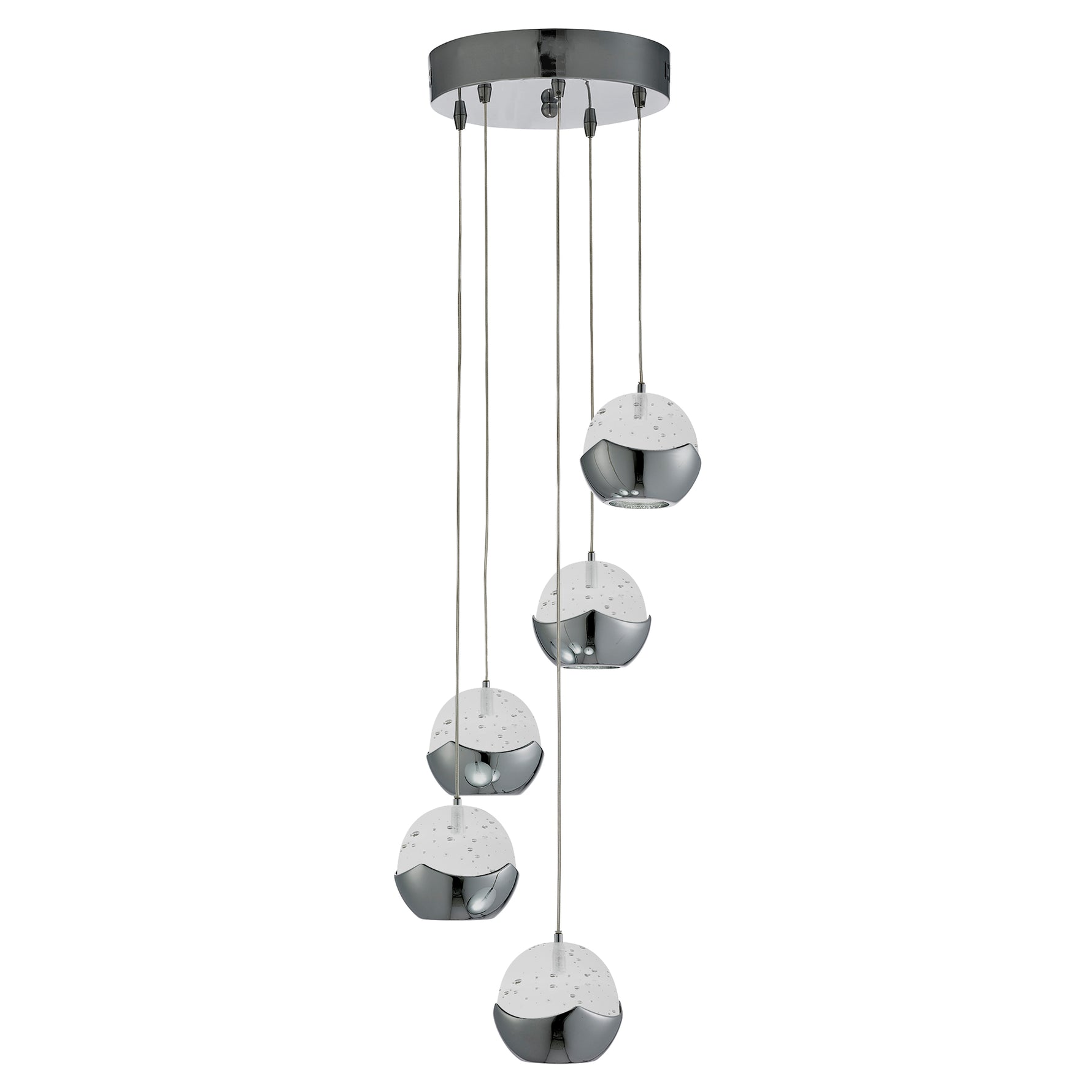 Searchlight Electric Ice Ball 5Lt Multi-Drop Pendant - Chrome Metal & Glass 7355-5CC