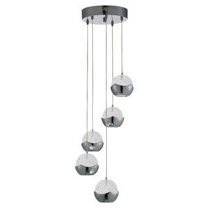 Searchlight Electric Ice Ball 5Lt Multi-Drop Pendant - Chrome Metal & Glass 7355-5CC