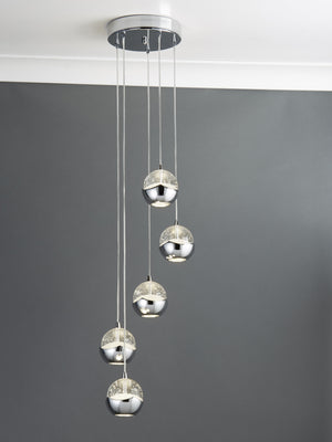Searchlight Electric Ice Ball 5Lt Multi-Drop Pendant - Chrome Metal & Glass 7355-5CC