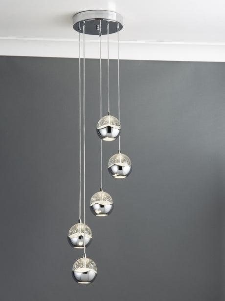 Searchlight Electric Ice Ball 5Lt Multi-Drop Pendant - Chrome Metal & Glass 7355-5CC
