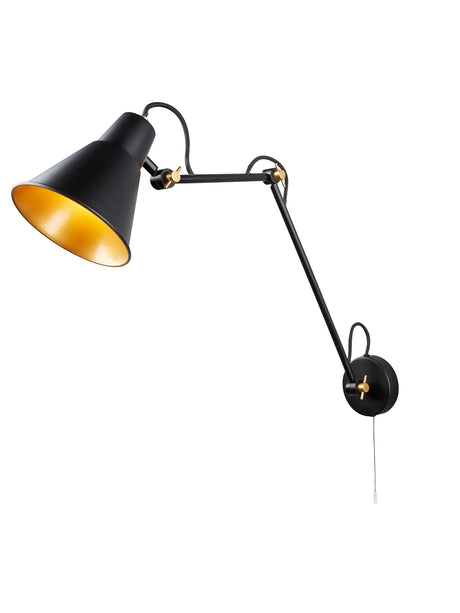 Swing Arm  Wall Light  - Matt Black & Gold Metal