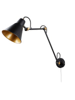 Searchlight Electric Swing Arm  Wall Light  - Matt Black & Gold Metal 7403BK