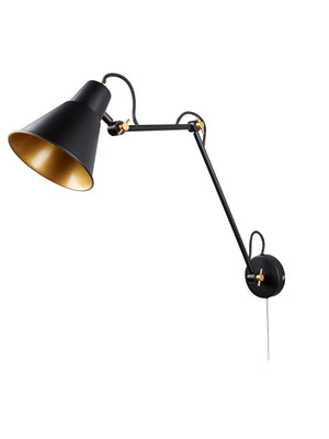 Searchlight Electric Swing Arm  Wall Light  - Matt Black & Gold Metal 7403BK