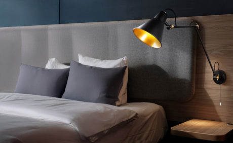 Searchlight Electric Swing Arm  Wall Light  - Matt Black & Gold Metal 7403BK
