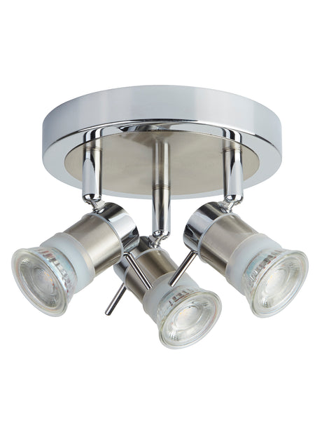 Searchlight Electric Aries 3Lt Round Spotlight -  Chrome, Satin Silver, IP44 7443CC-LED