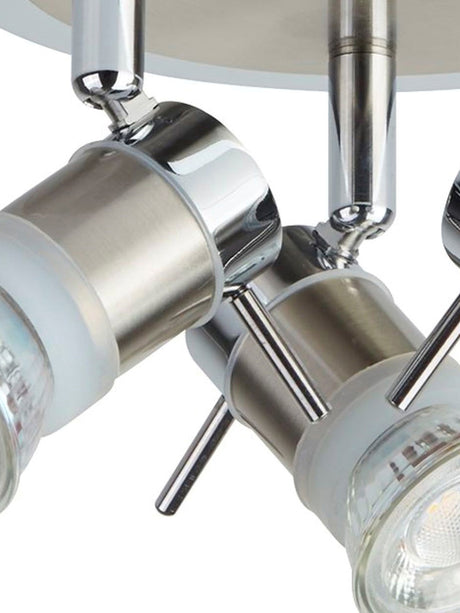 Searchlight Electric Aries 3Lt Round Spotlight -  Chrome, Satin Silver, IP44 7443CC-LED