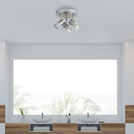 Searchlight Electric Aries 3Lt Round Spotlight -  Chrome, Satin Silver, IP44 7443CC-LED