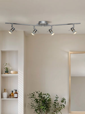 Searchlight Electric Aries 4Lt Split Bar Spotlight - Chrome & Satin Silver Metal 7444CC-LED