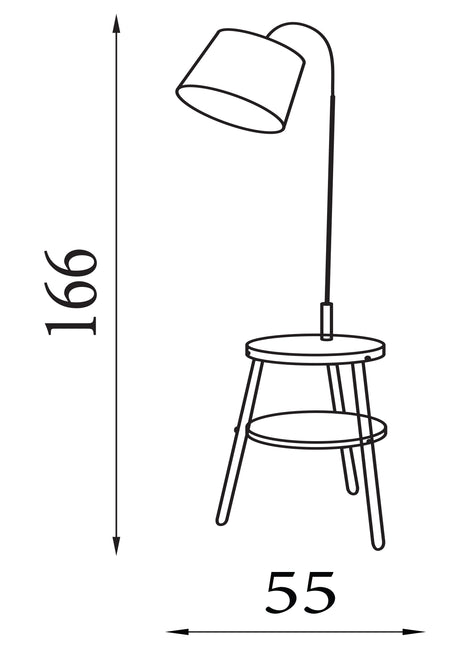Searchlight Electric Ridge Shelf Floor Lamp - Black Metal, Wood & White Fabric 74730BK