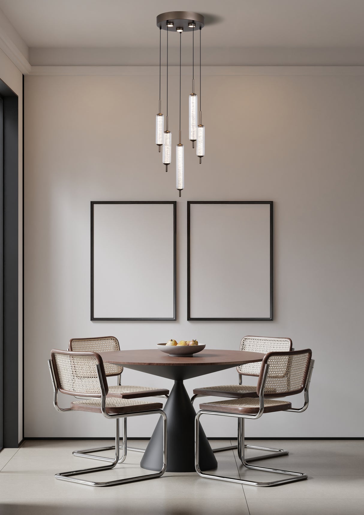 Searchlight Electric Cattail  5Lt LED Pendant lamp Latte metal with clear glass 76210-5CL