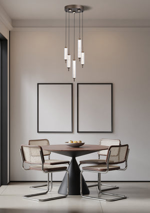 Searchlight Electric Cattail  5Lt LED Pendant lamp Latte metal with clear glass 76210-5CL