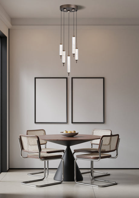 Searchlight Electric Cattail  5Lt LED Pendant lamp Latte metal with clear glass 76210-5CL