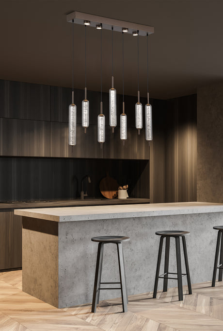 Searchlight Electric Cattail 7Lt LED Pendant lamp Latte metal with clear glass 76210-7CL