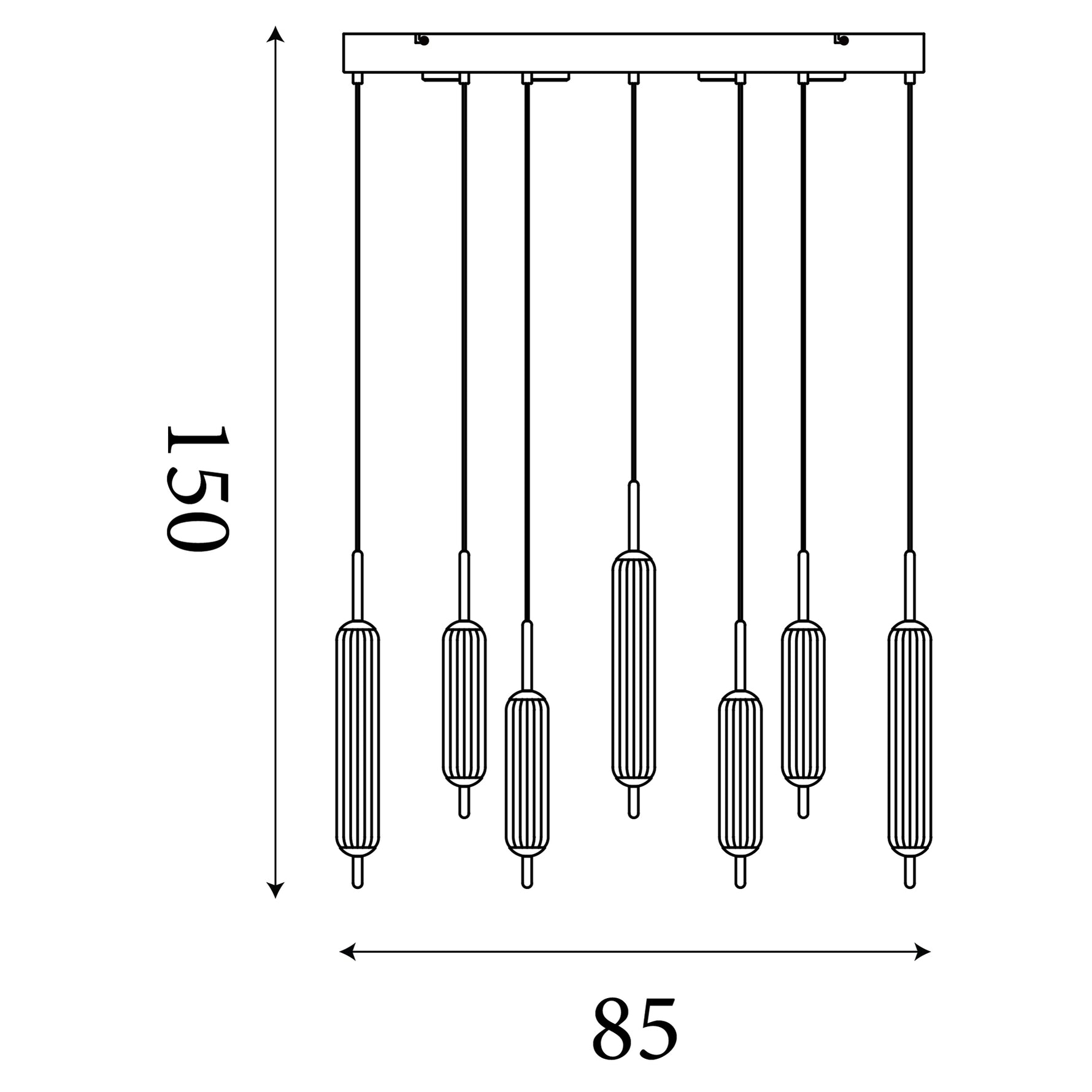 Searchlight Electric Cattail 7Lt LED Pendant lamp Latte metal with clear glass 76210-7CL