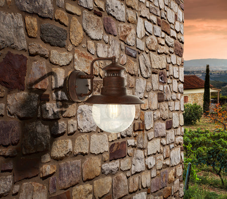 Searchlight Electric Station Outdoor Wall Light - Rustic Brown Metal & Glass 7652RU