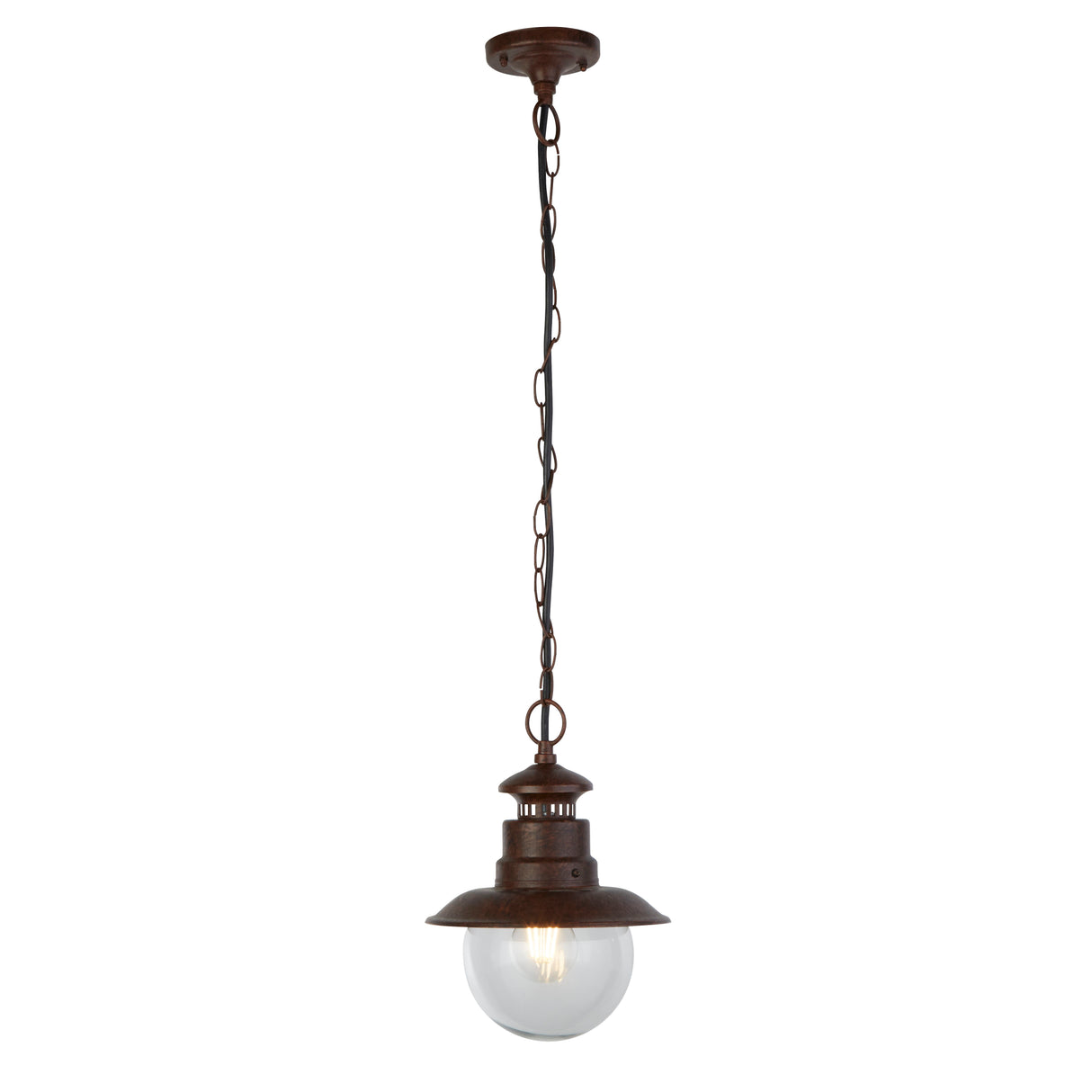 Station Outdoor Pendant - Rustic Brown Metal & Glass