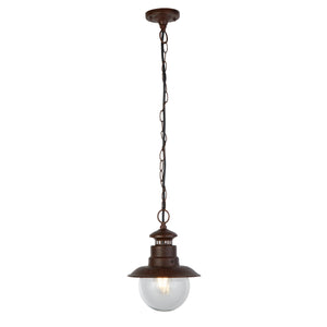 Station Outdoor Pendant - Rustic Brown Metal & Glass