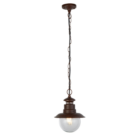 Station Outdoor Pendant - Rustic Brown Metal & Glass