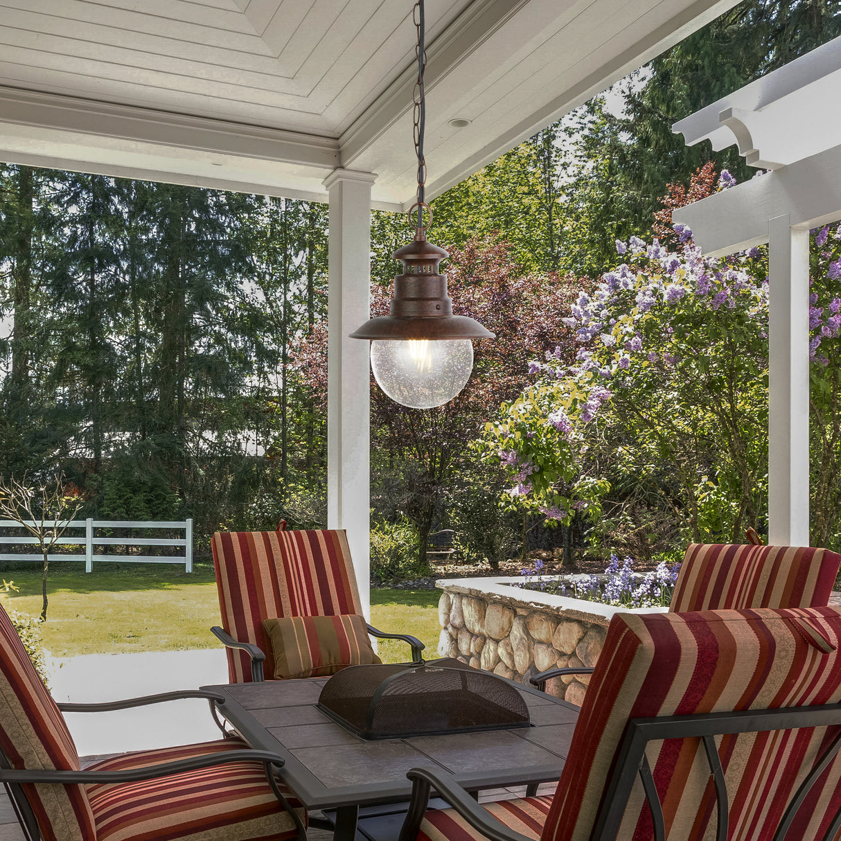 Searchlight Electric Station Outdoor Pendant - Rustic Brown Metal & Glass 7653RU