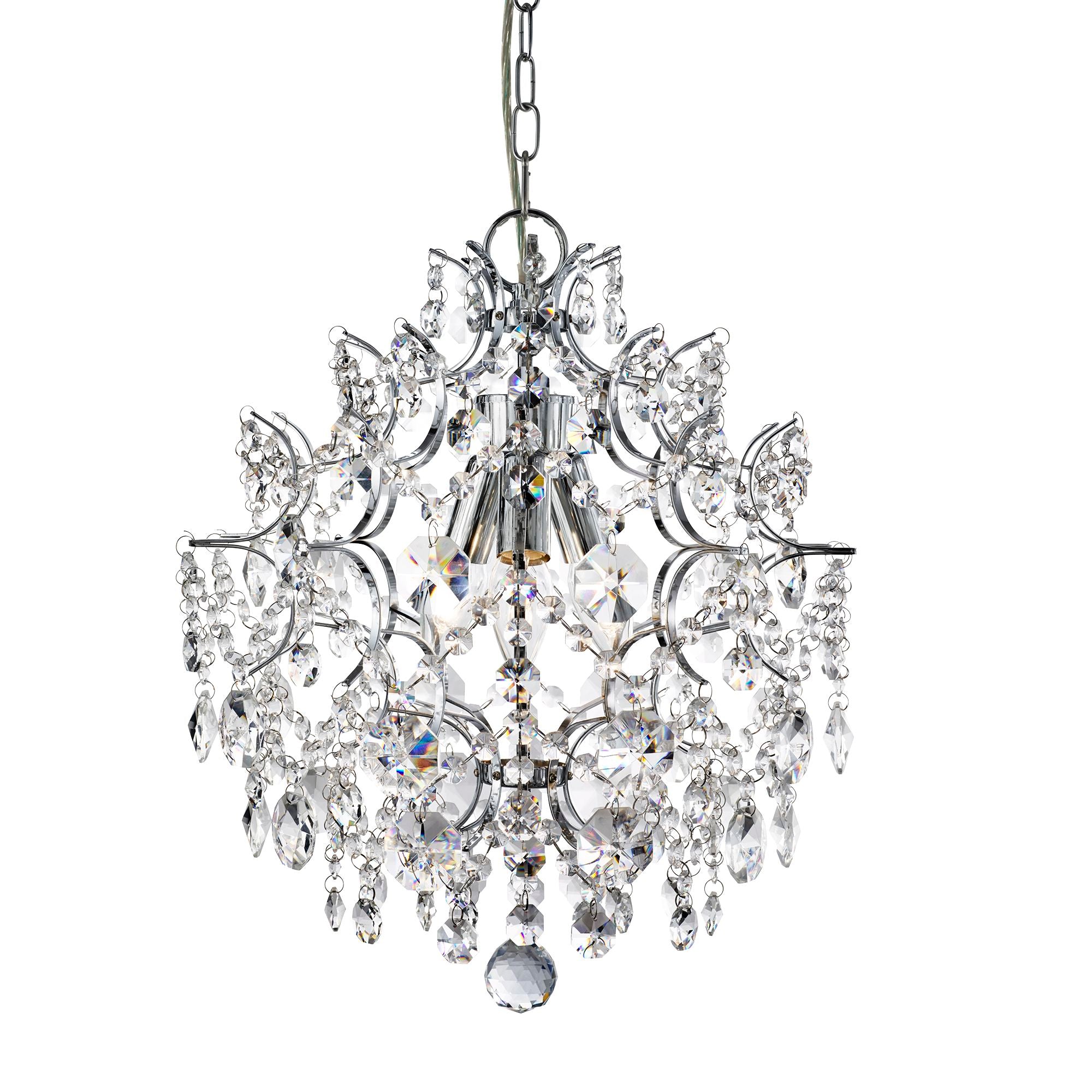 Harrietta  3Lt Pendant - Chrome Metal & Clear Crystal
