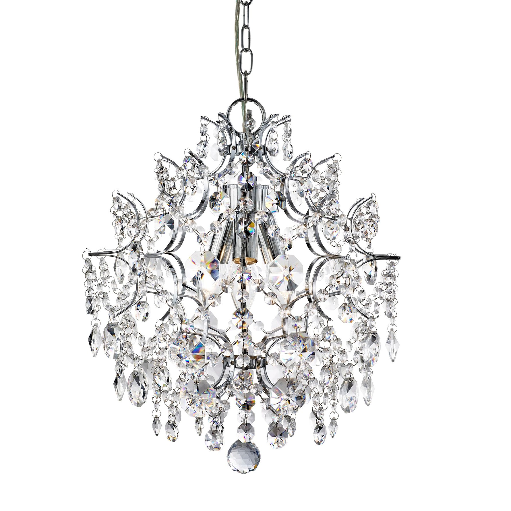 Harrietta  3Lt Pendant - Chrome Metal & Clear Crystal