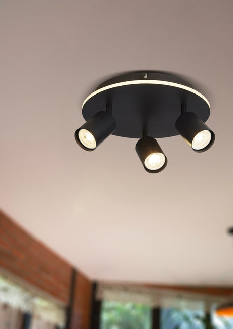 Searchlight Electric San Diego 3Lt Flush, Matt Black Metal 77230-3BK